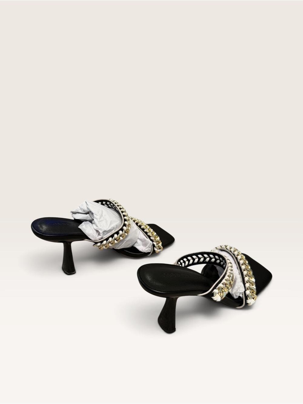 Black Chain-Trim High Heel Slide Mules - Picture 6 of 10